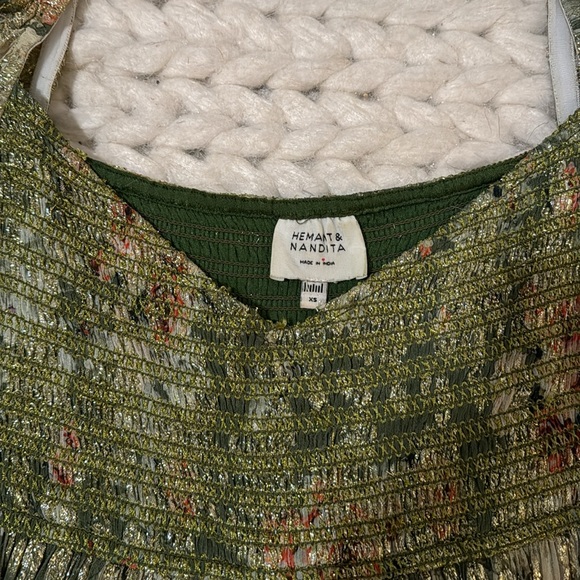 HEMANT & NANDITA GOLD FOIL FLORAL MINI DRESS SIZE XS - Picture 6 of 6